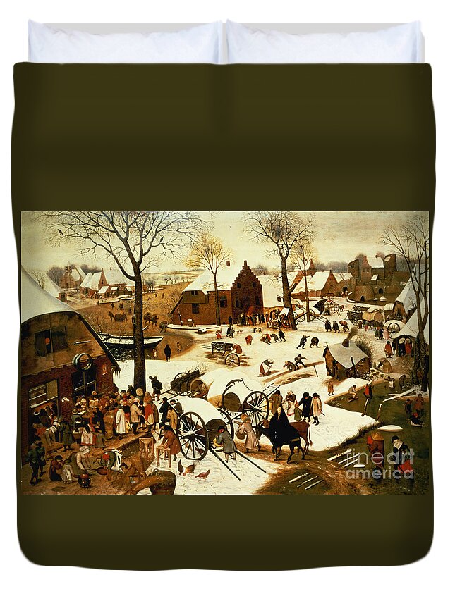 Census Duvet Cover featuring the painting Census at Bethlehem by Pieter the Elder Bruegel