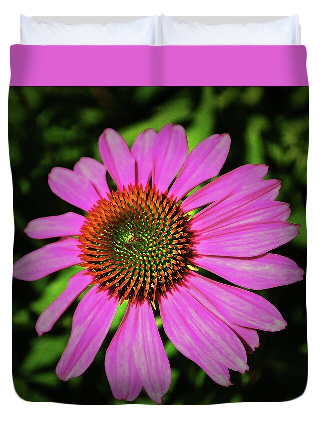 Flower Duvet Cover featuring the photograph Centerpiece - Purple Coneflower 026 by George Bostian