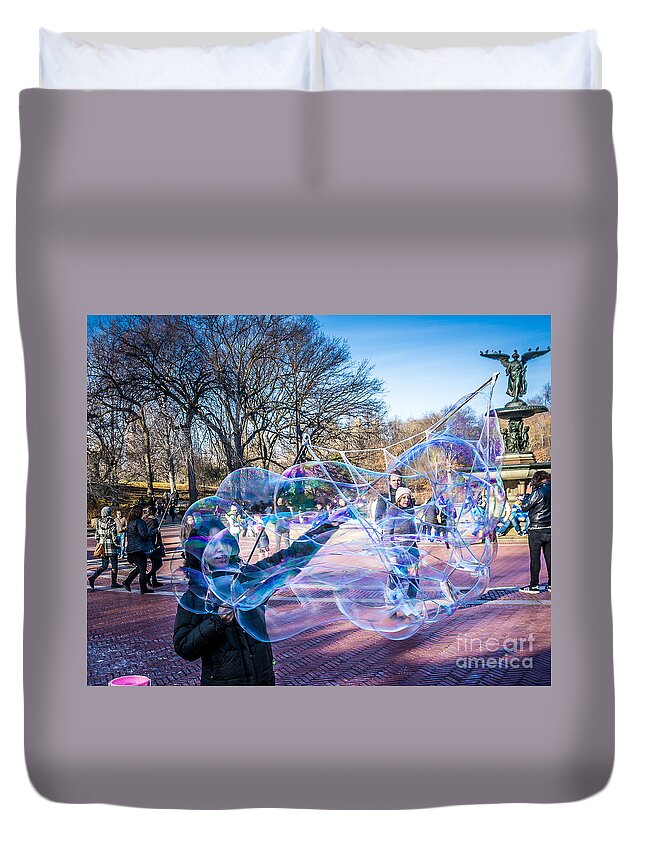 New York Duvet Cover featuring the photograph Central Park Bubbles by Perry Webster