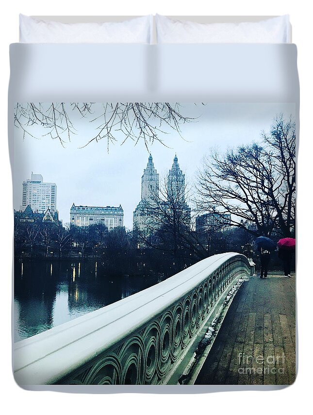 Central Park Duvet Cover featuring the photograph Central Park Drizzle by Beth Saffer