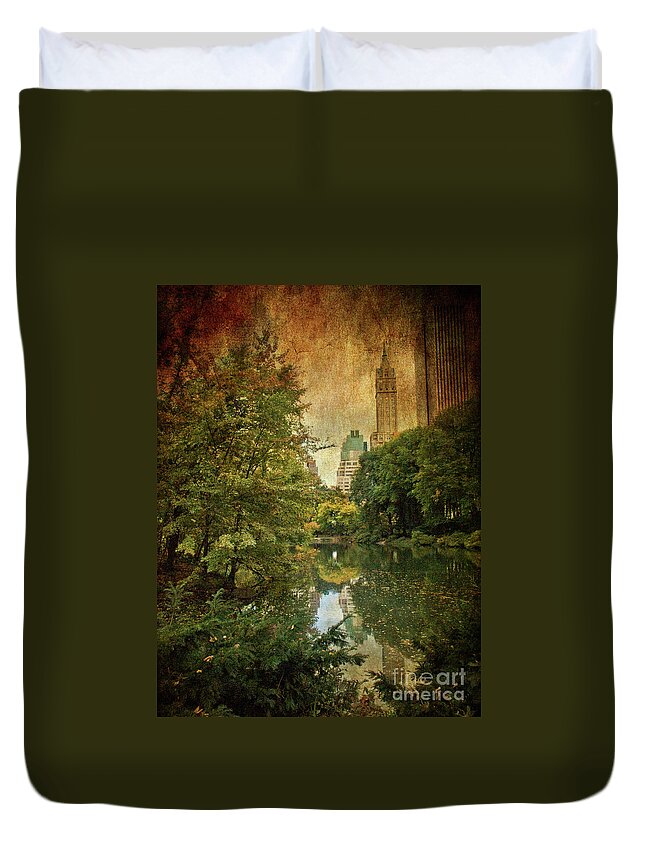 Central Park Duvet Cover featuring the photograph Central Park In Autumn Texture 4 by Dorothy Lee