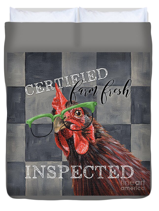 Rooster Duvet Cover featuring the painting Certified Farm Fresh by Annie Troe