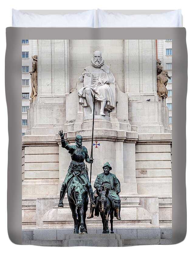 Plaza De Espana Duvet Cover featuring the photograph Cervantes, Quixote, and Panza by W Chris Fooshee
