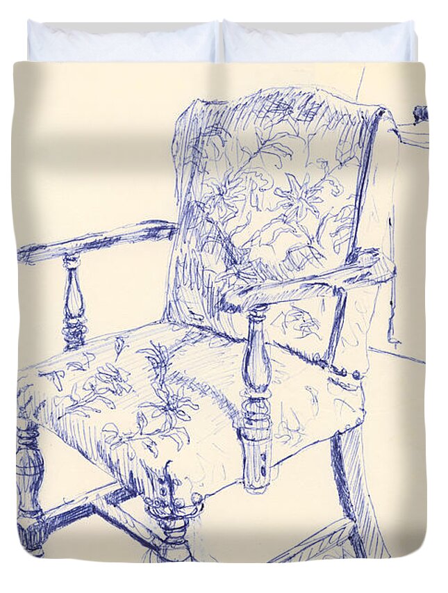 Chair Duvet Cover featuring the drawing Chair by Ronald Bissett