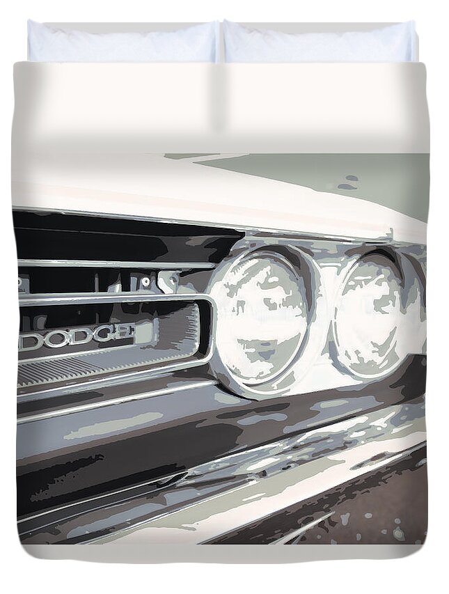 Dodge Duvet Cover featuring the drawing Challenger by Darrell Foster