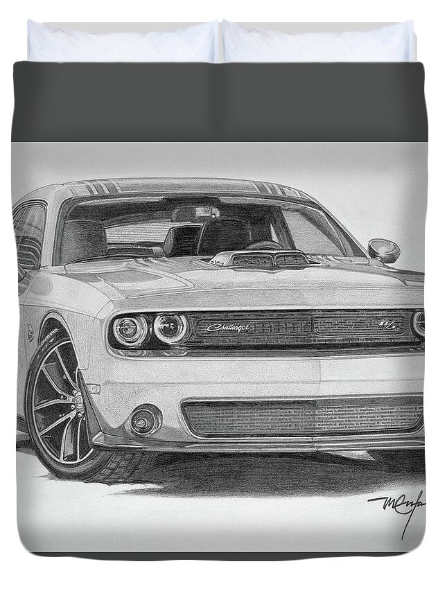 Challenger Duvet Cover featuring the drawing Challenger R/t by Dan Menta