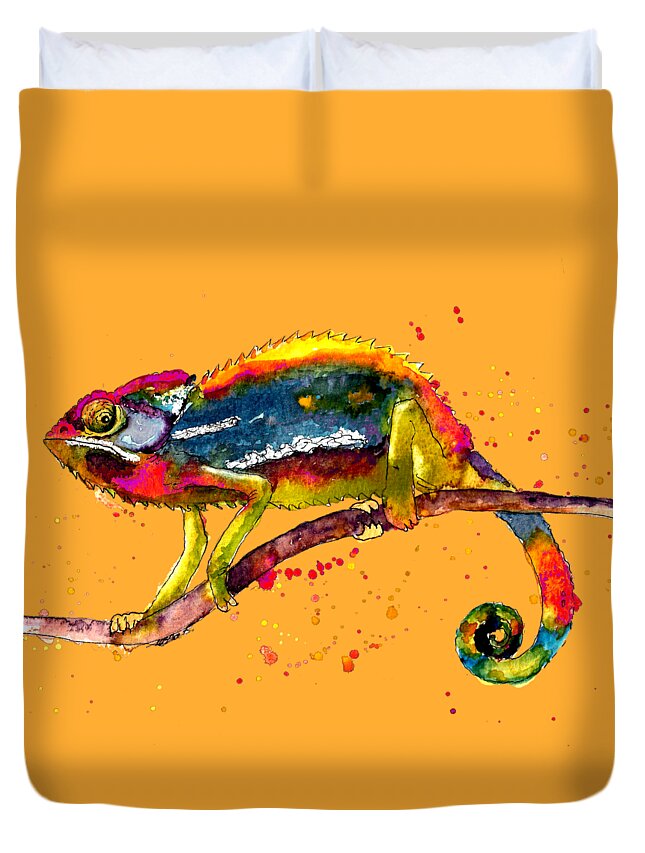 Chameleon Duvet Cover featuring the painting Chameleon by Petra Stephens