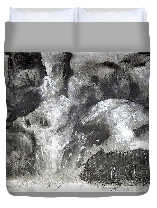  Duvet Cover featuring the painting Charcoal Waterfall by Kathleen Barnes