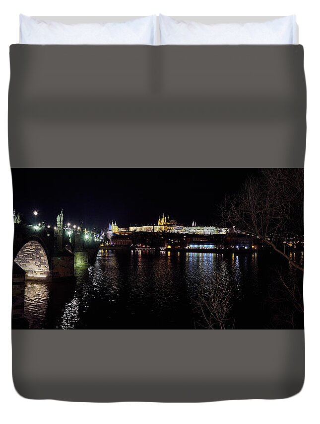Finland Duvet Cover featuring the photograph Charles bridge. Prague spring 2017 . Prague by night by Jouko Lehto