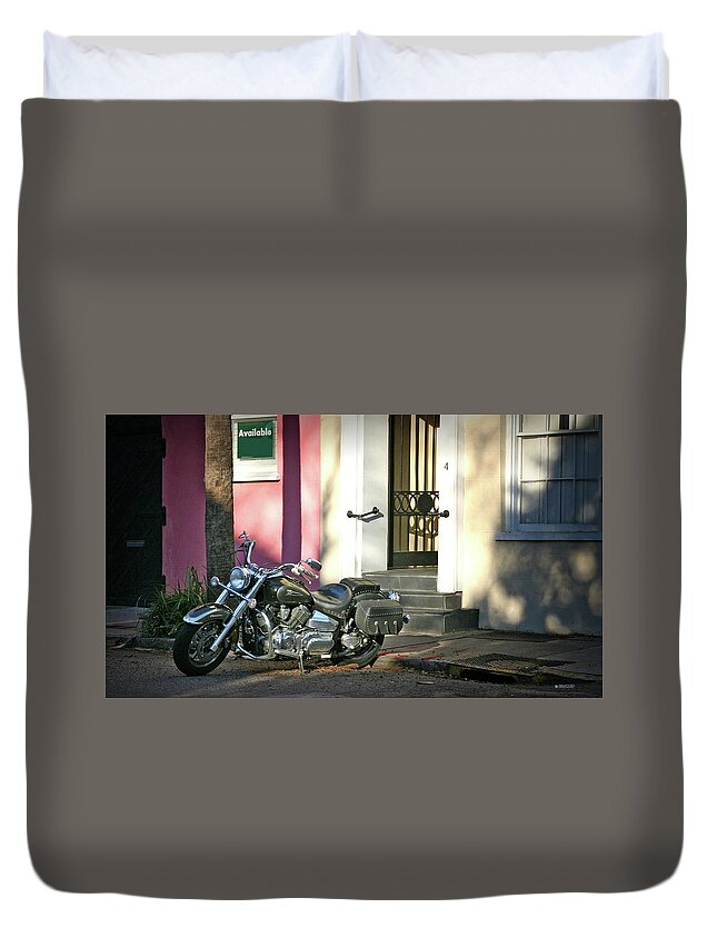 Motorcycle Prints Duvet Cover featuring the photograph Back Street Charleston Chopper by Phil Mancuso