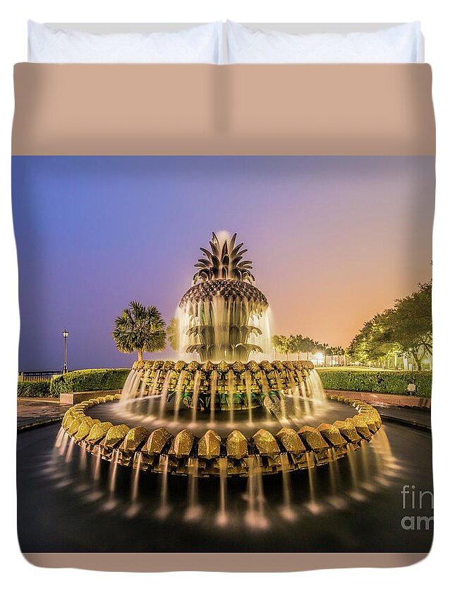 Charleston Duvet Cover featuring the photograph Charleston Pineapple Fountain by Robert Loe