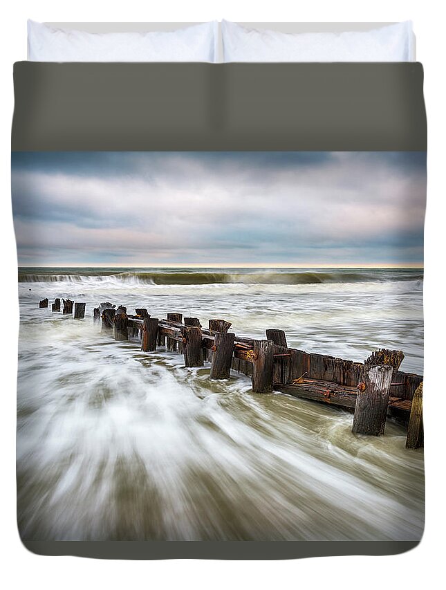 Folly Beach Duvet Cover featuring the photograph Charleston SC Folly Beach - Push by Dave Allen