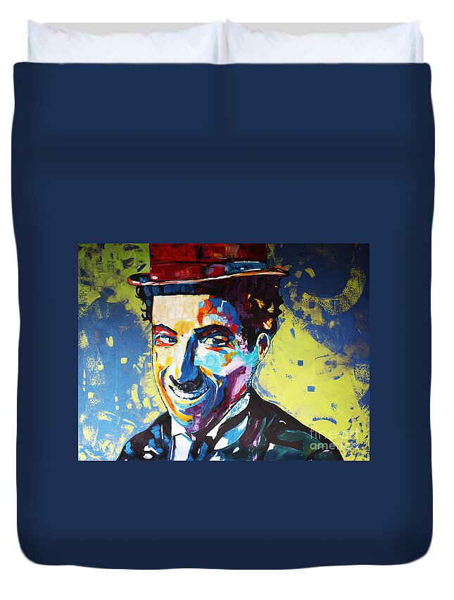 Home Design Duvet Cover featuring the painting CHARLIE CHAPLIN Smile by Kathleen Artist PRO