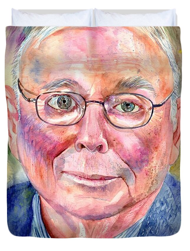 Charlie Duvet Cover featuring the painting Charlie Munger painting by Suzann Sines