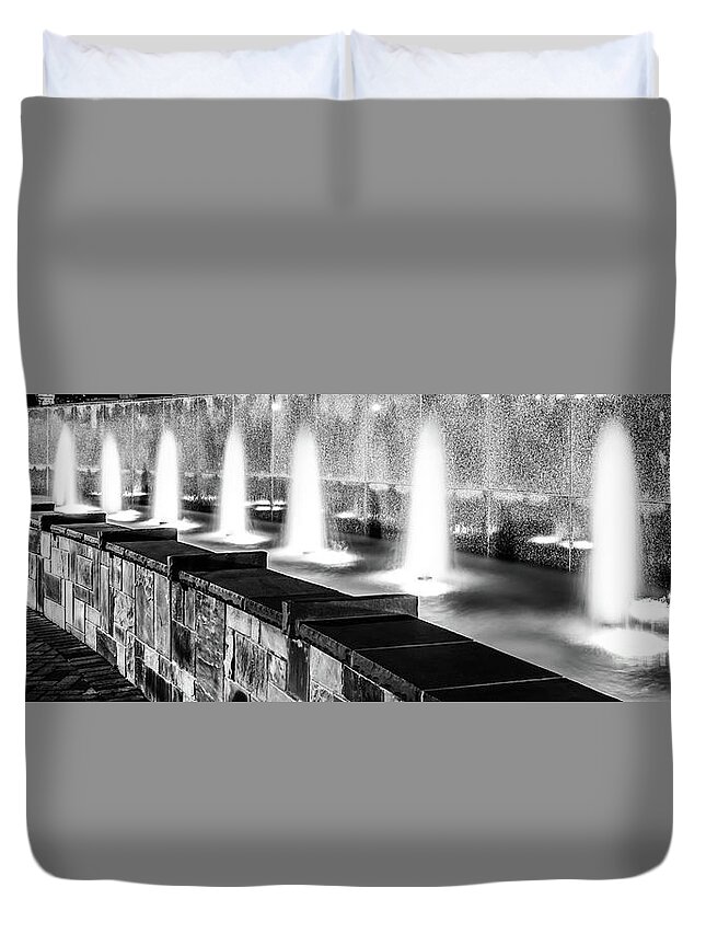 America Duvet Cover featuring the photograph Charlotte Fountain Black and White Panorama Photo by Paul Velgos