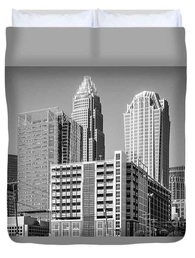 America Duvet Cover featuring the photograph Charlotte North Carolina Black and White Photo by Paul Velgos
