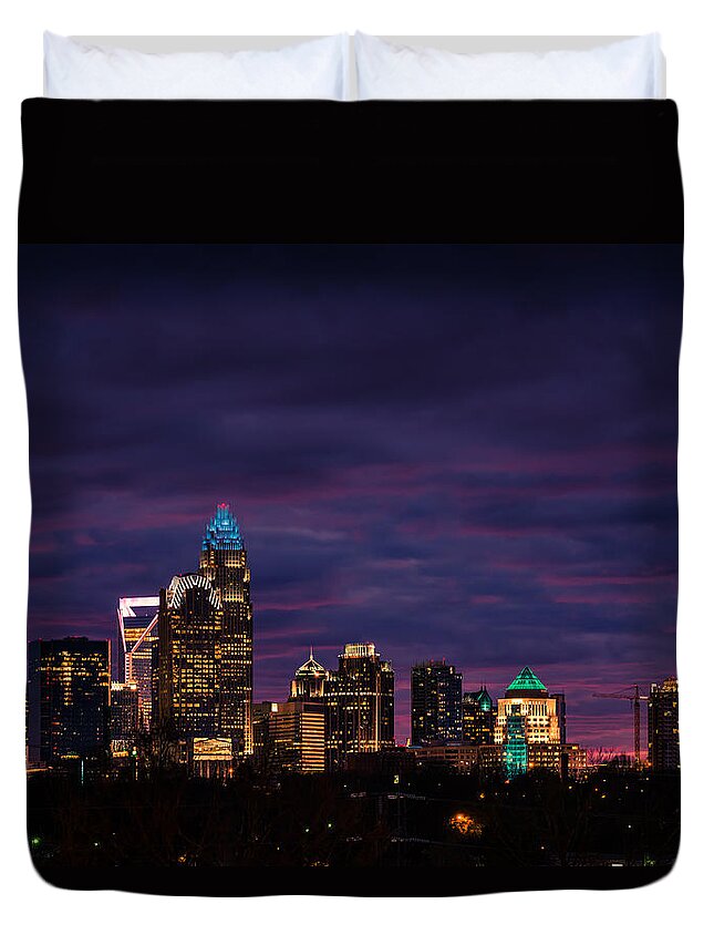 Skyline Duvet Cover featuring the photograph Charlotte, North Carolina Winter Sunset by Serge Skiba