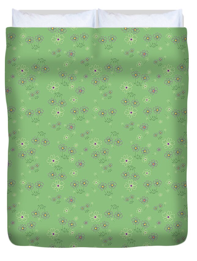 Flowers Duvet Cover featuring the digital art Charming Blooms on Mint by Lisa Blake