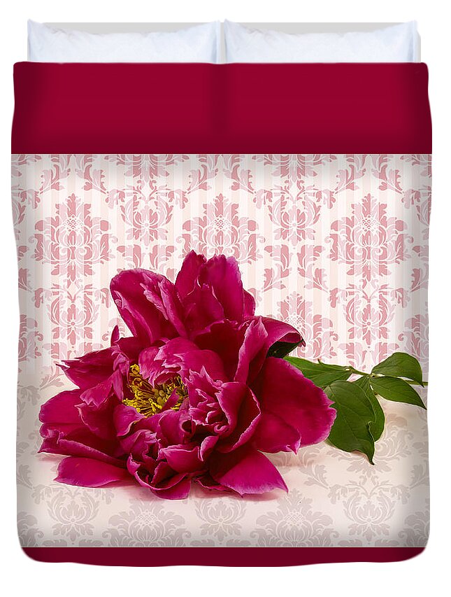 Red Peony Blossom Duvet Cover featuring the photograph Charming Lady by Marina Kojukhova