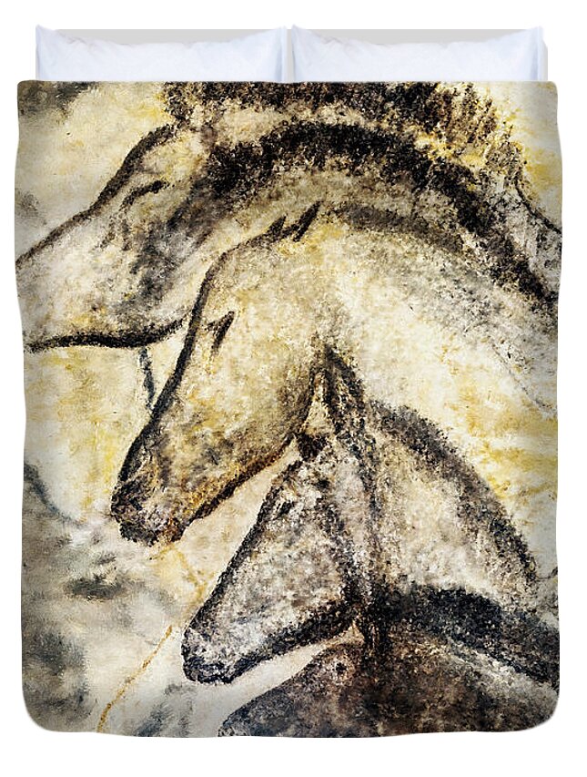 Chauvet Horse Duvet Cover featuring the painting Chauvet Horses by Weston Westmoreland