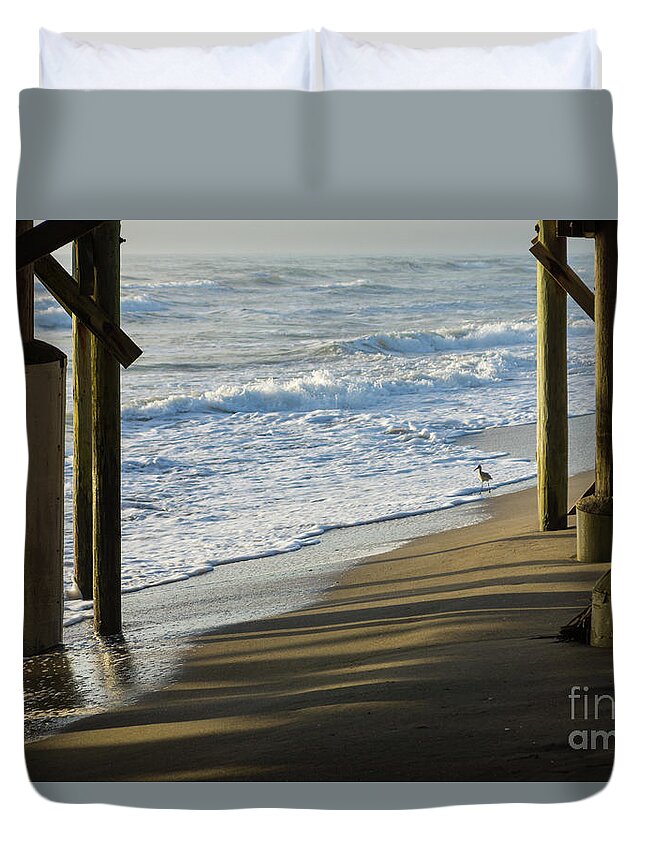 Cocoa Beach Duvet Cover featuring the photograph Checking The Shoreline by Jennifer White
