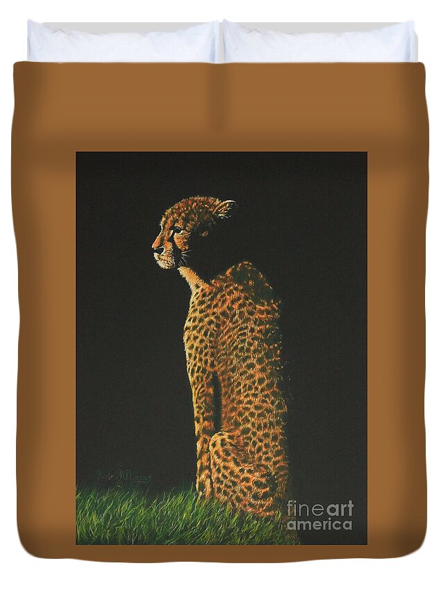 Cheetah Duvet Cover featuring the painting Cheetah At Sunset by Bob Williams