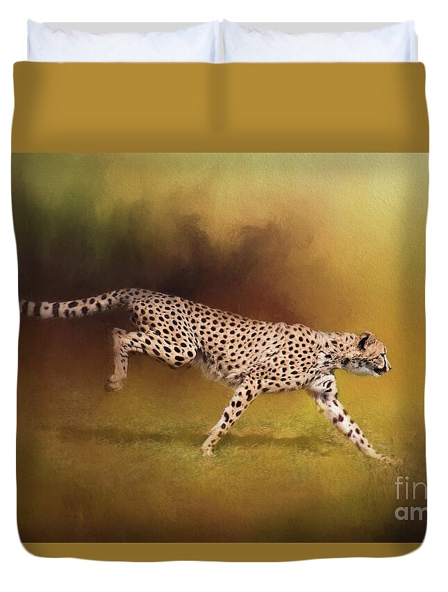 Cheetah Duvet Cover featuring the digital art Cheetah Running by Sharon McConnell