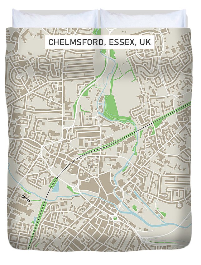 Chelmsford Duvet Cover featuring the digital art Chelmsford Essex UK City Street Map by Frank Ramspott