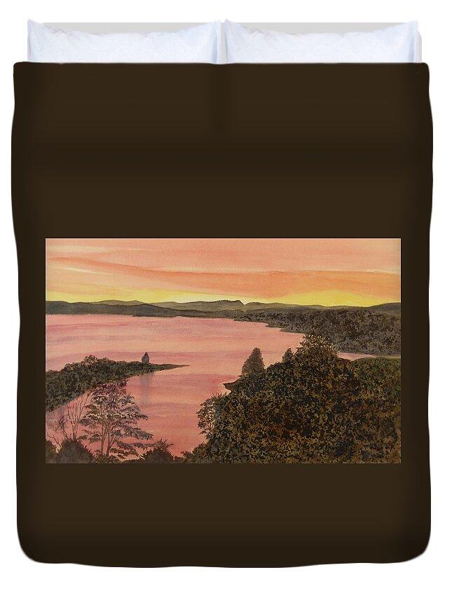 Chreokee Lake Duvet Cover featuring the painting Cherokee Lake - Golden Glow by Joel Deutsch