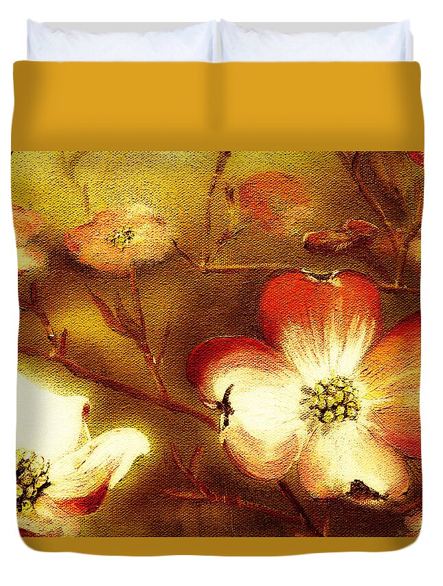 Cherokee Rose Dogwood Duvet Cover featuring the painting Cherokee Rose Dogwood - Glow by Jan Dappen