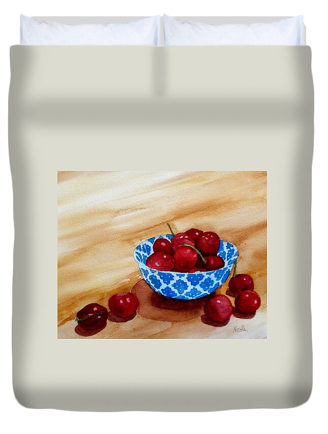 Cherries Duvet Cover featuring the painting Cherries by Nicole Curreri