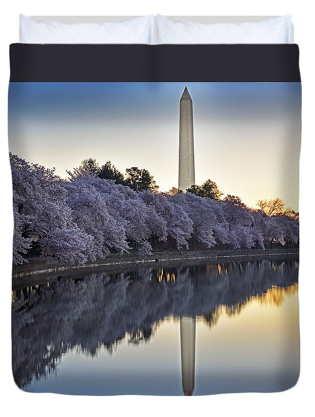 Washington Dc Sunrise Duvet Cover featuring the photograph Cherry Blossom Festival - Washington DC by Brendan Reals