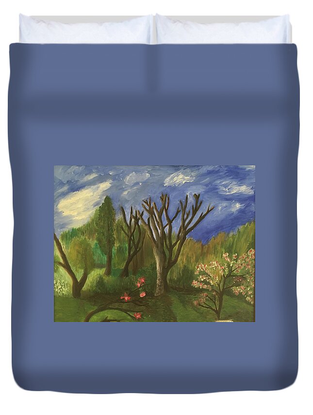 Cherry Blossoms Duvet Cover featuring the painting Cherry Blossom Time in Virginia by Susan Grunin