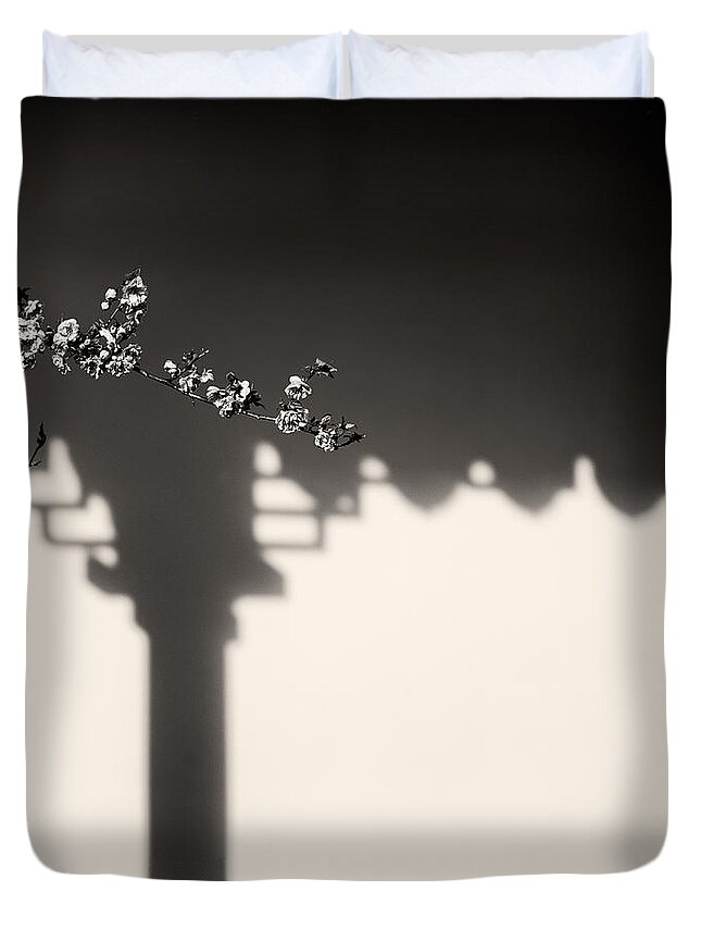 Dr. Sun Yat-sen Chinese Garden Vancouver Duvet Cover featuring the photograph Cherry Blossoms and Shadow by Peter V Quenter