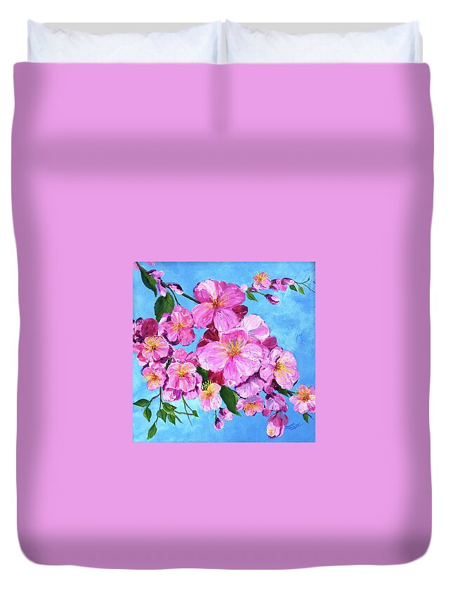 Spring Duvet Cover featuring the painting Cherry Blossoms by Donna Tucker