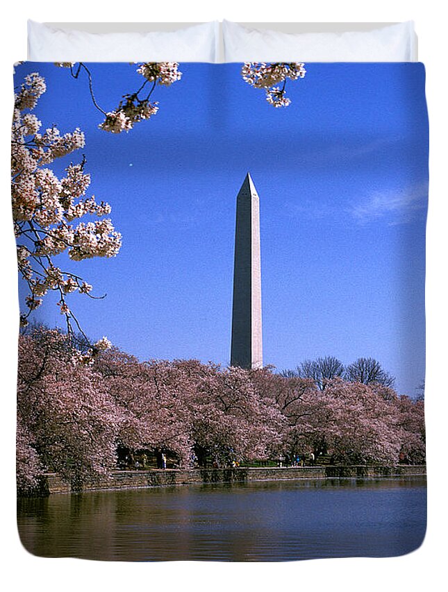 Scenic Duvet Cover featuring the photograph Cherry Blossoms on the Tidal Basin 15J by Gerry Gantt