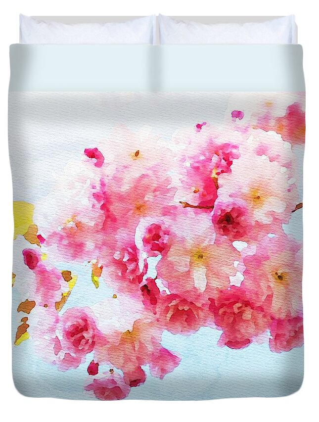 Cherry Blossoms Duvet Cover featuring the painting Cherry Blossoms by Watercolor