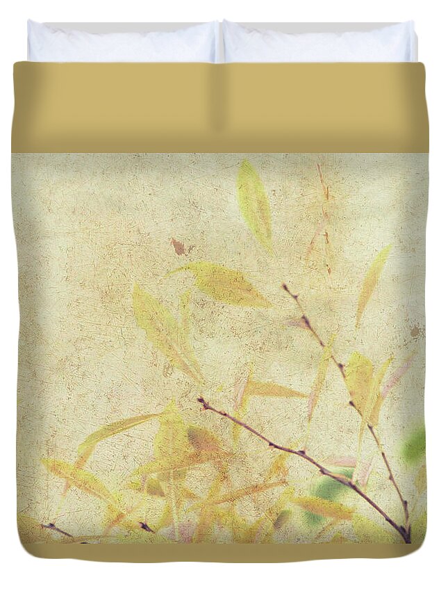 Rice Paper Texture Duvet Cover featuring the photograph Cherry Branch on Rice Paper by Scott Carlton