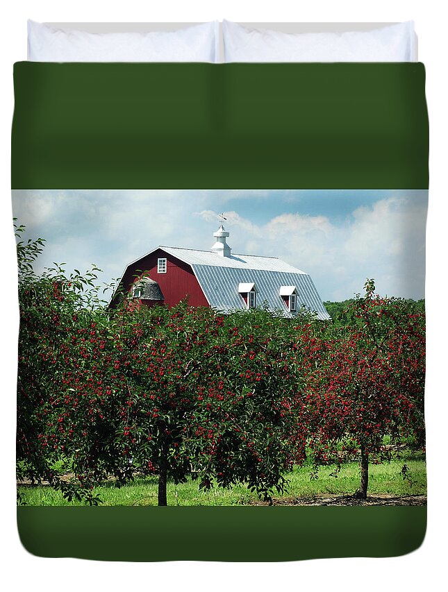 Door County Duvet Cover featuring the photograph Cherry Orchard and Barn by David T Wilkinson