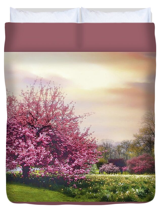 Cherry Tree Duvet Cover featuring the photograph Cherry Orchard Hill by Jessica Jenney
