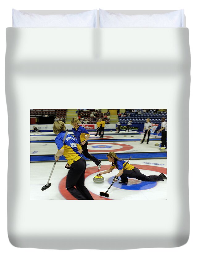 Curling Duvet Cover featuring the photograph Cheryl Bernard Olympian by Lawrence Christopher