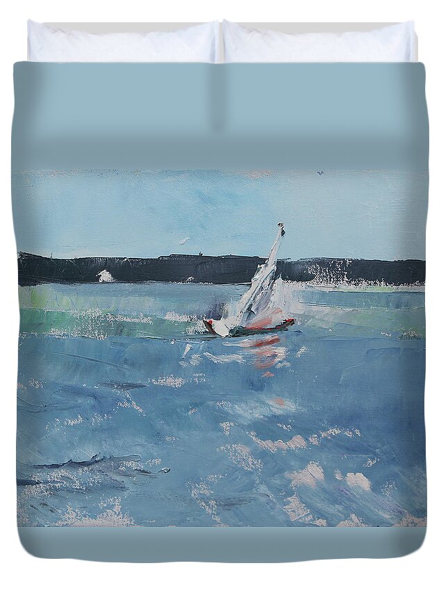 Winter Duvet Cover featuring the painting Chesapeake bay sailing by Susan Bradbury