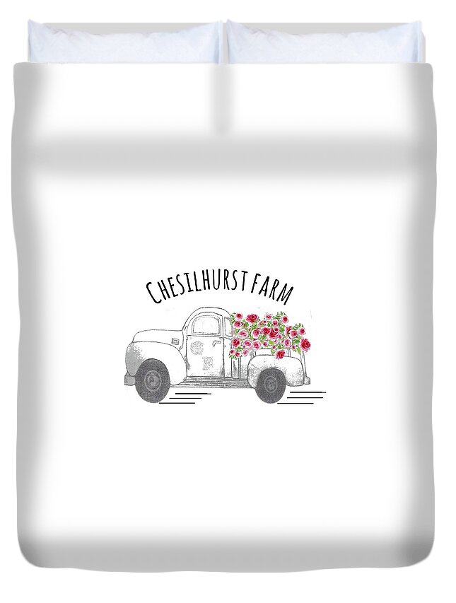 Chesilhurst Farm Duvet Cover featuring the drawing Chesilhurst Farm by Kim Kent