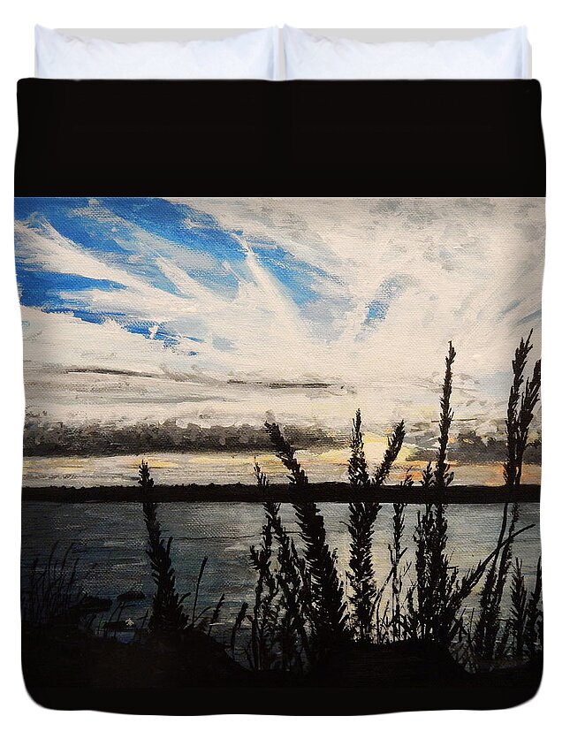 Sunset Duvet Cover featuring the painting Cheticamp Sunset by Betty-Anne McDonald