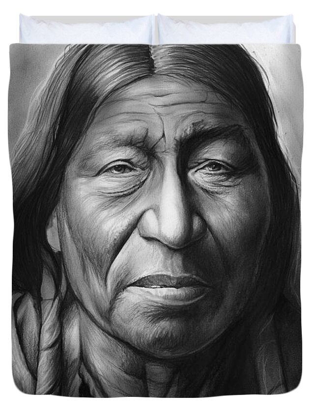 Indian Duvet Cover featuring the drawing Cheyenne by Greg Joens