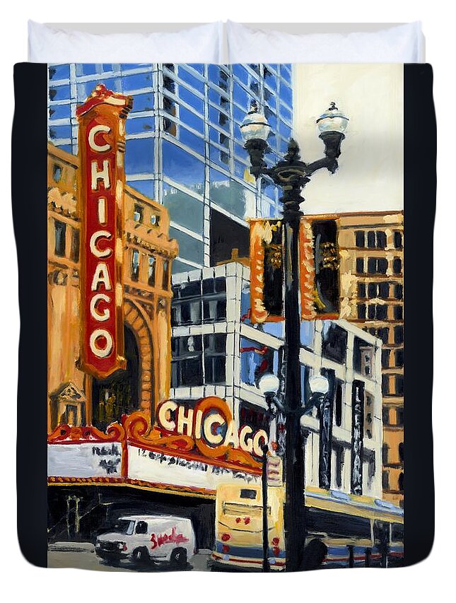 Chicago Duvet Cover featuring the painting Chicago - The Chicago Theater by Robert Reeves