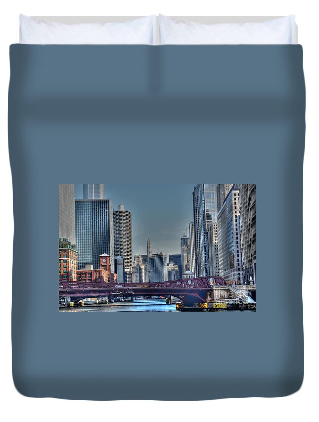 Chicago Illinois Duvet Cover featuring the photograph Chicago River East by David Bearden