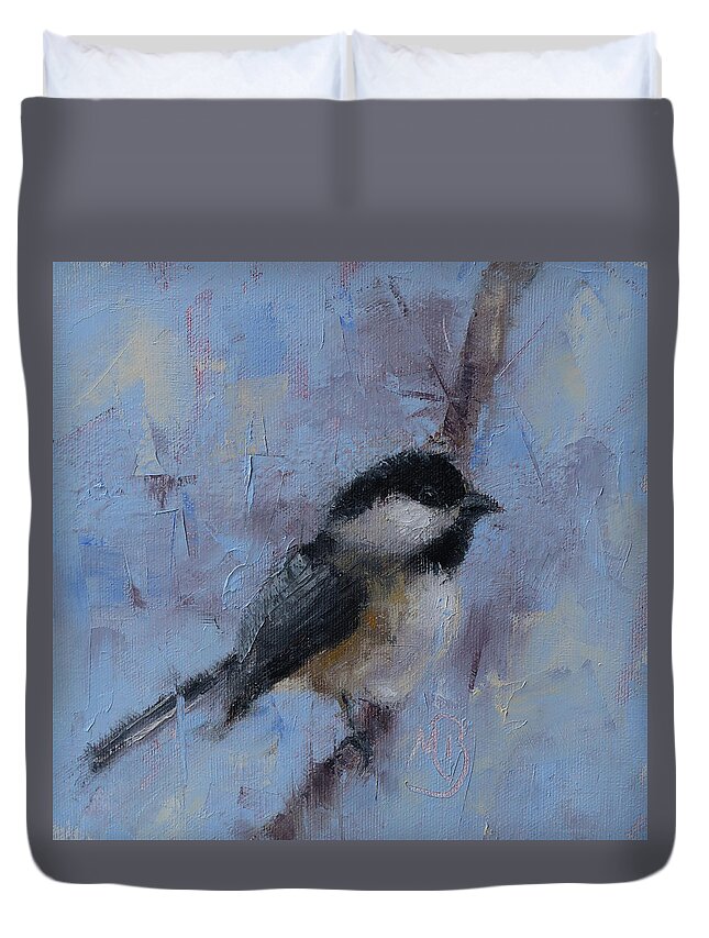 Wildlife Art Duvet Cover featuring the painting Chickadee #2 by Monica Burnette