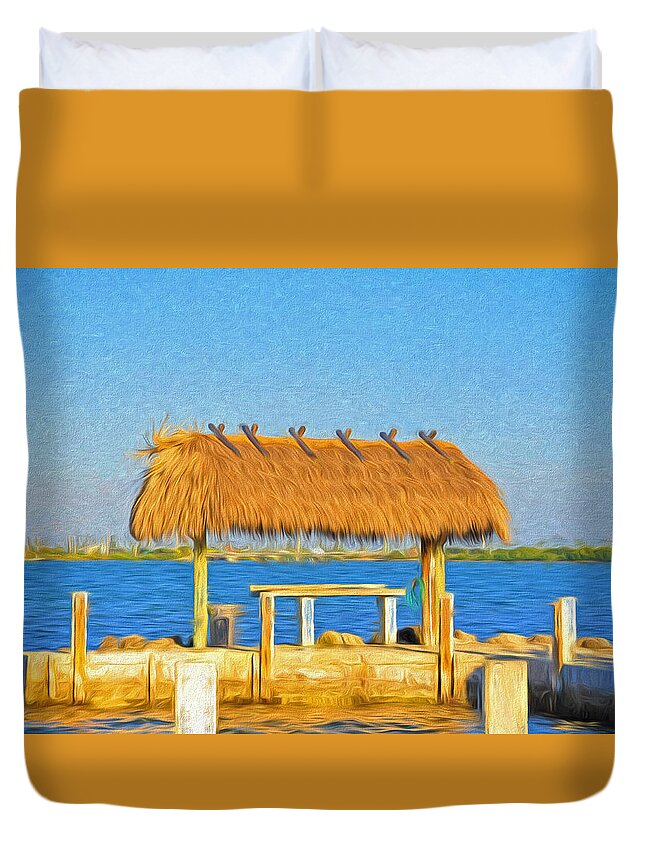 Thatch Duvet Cover featuring the photograph Chickee Hut at Parmer's Resort in Florida Keys by Ginger Wakem