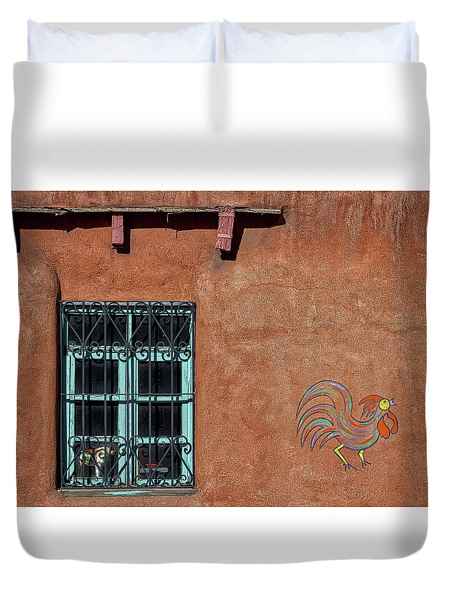 Santa Fe Duvet Cover featuring the photograph Chicken Art on an Adobe Wall by Stuart Litoff